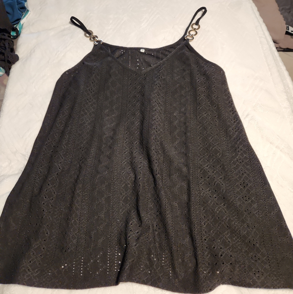 Black Crochet Eyelet Tank with Chain Detail